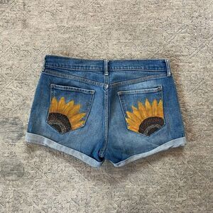 Sunflower Painted Denim Shorts Size 8 Jean Summer Upcycled Handpainted 29"